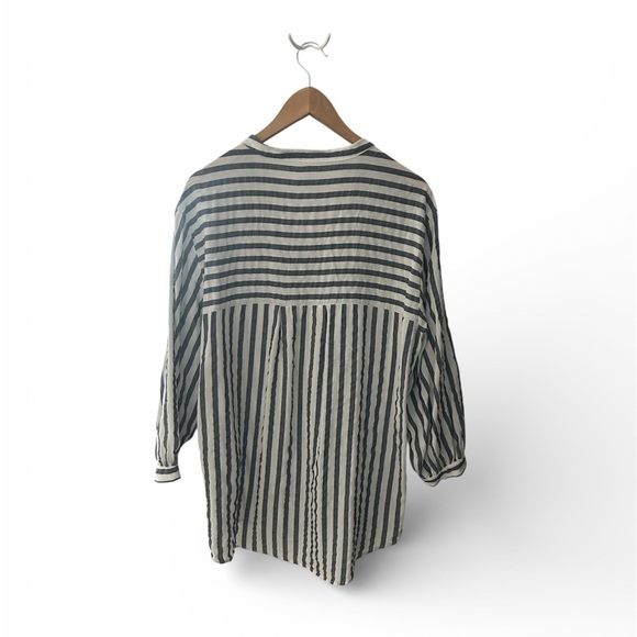 Zara Navy Blue White Striped Button Down Shirt - Picture 3 of 7